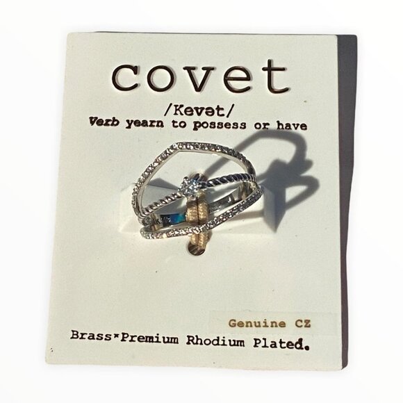 NWT Nordstrom Covet Stackable Cubic Zirconia Rings 14K Gold Plated Set of Two - Picture 4 of 7